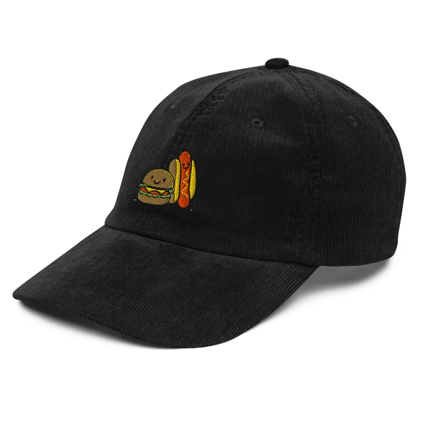 Smiling Hamburger and Hotdog Vintage Corduroy Hat